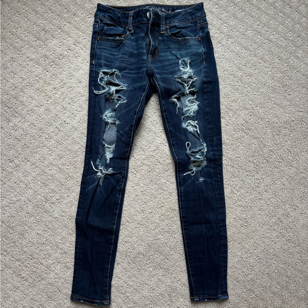 American Eagle Outfitters Ripped Blue Jeggings